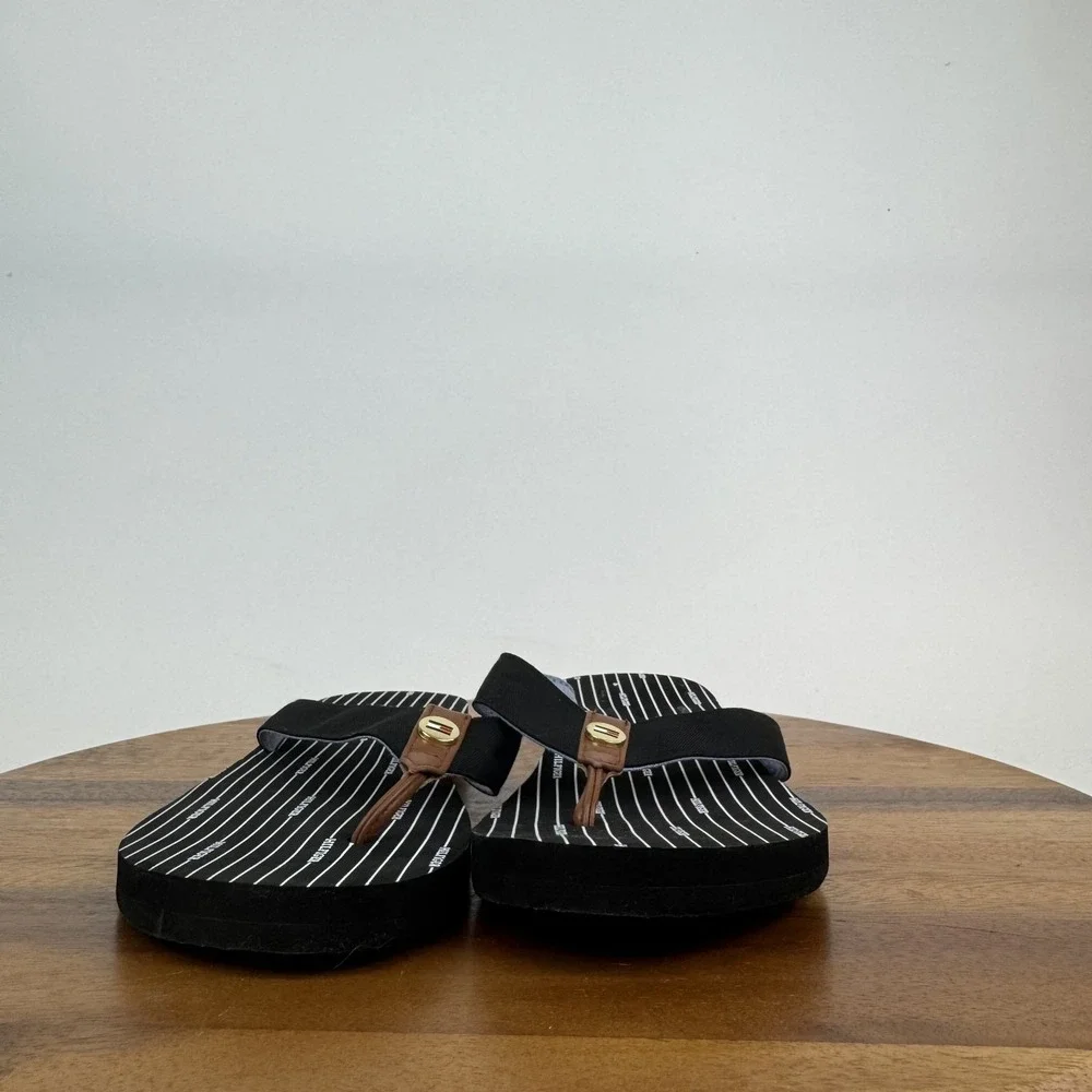 New Womens‎ Tommy Hilfiger Cemile Black Striped Thong Flip Flops Sandals Size 10